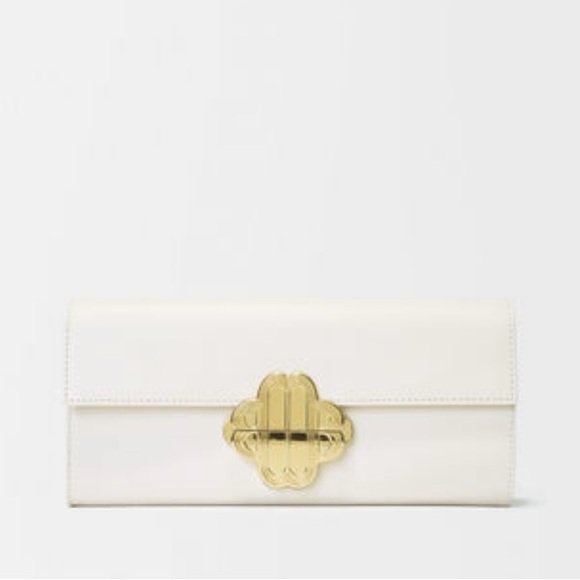 Maje White&Gold Clover Logo Baguette Wallet Clutch - Picture 2 of 9